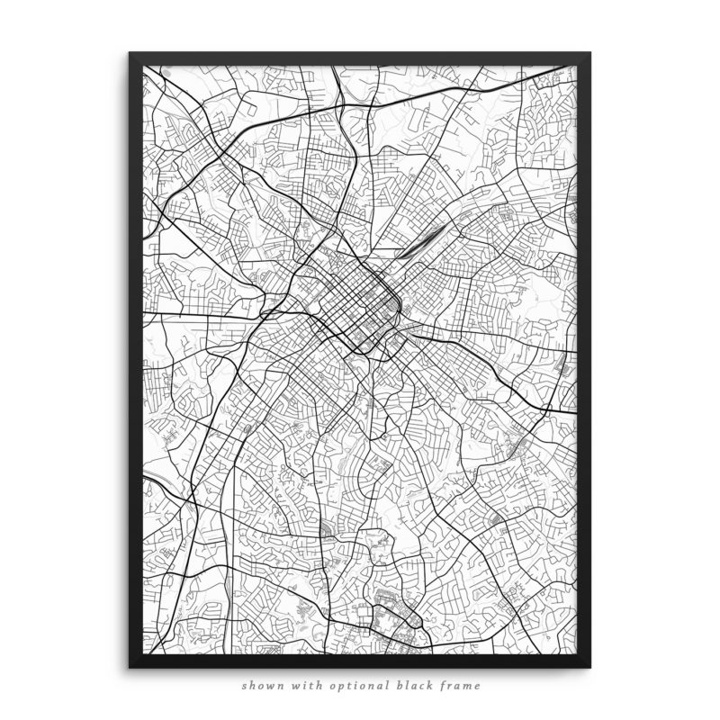 Charlotte NC City Street Map White Poster