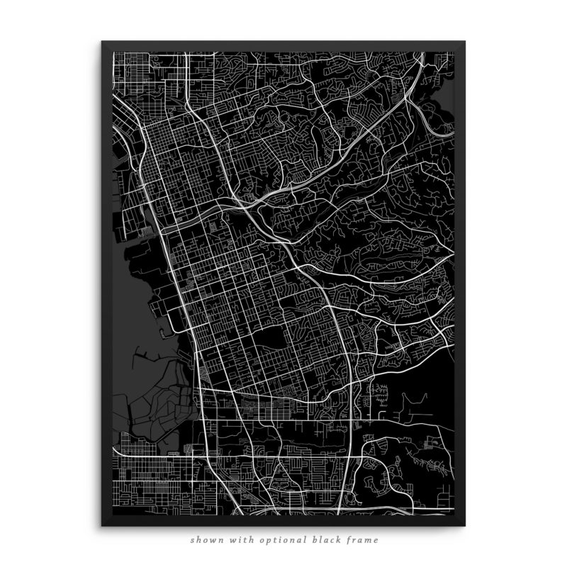 Chula Vista CA City Street Map Black Poster