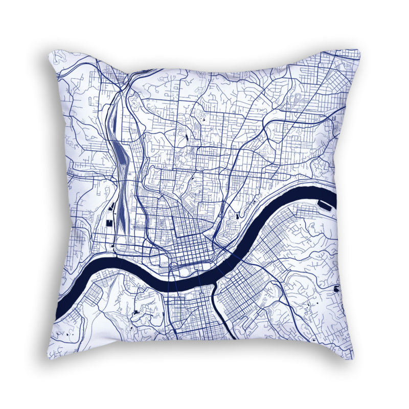 Cincinnati Ohio City Map Art Decorative Throw Pillow