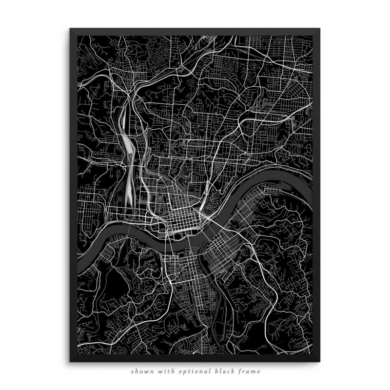 Cincinnati OH City Street Map Black Poster