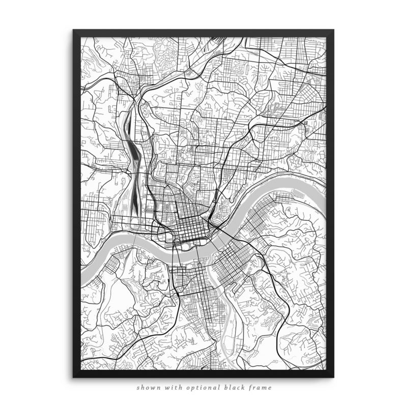 Cincinnati OH City Street Map White Poster