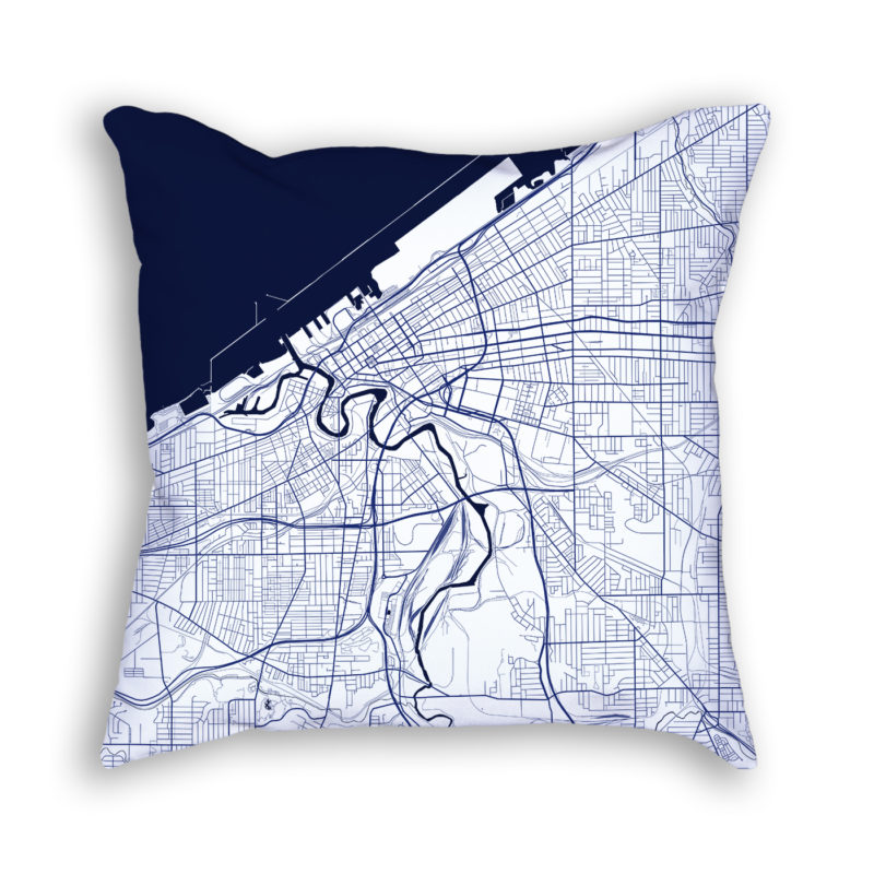 Cleveland Ohio City Map Art Decorative Throw Pillow