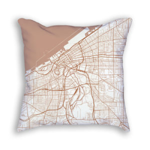 Cleveland OH City Map Art Decorative Throw Pillow
