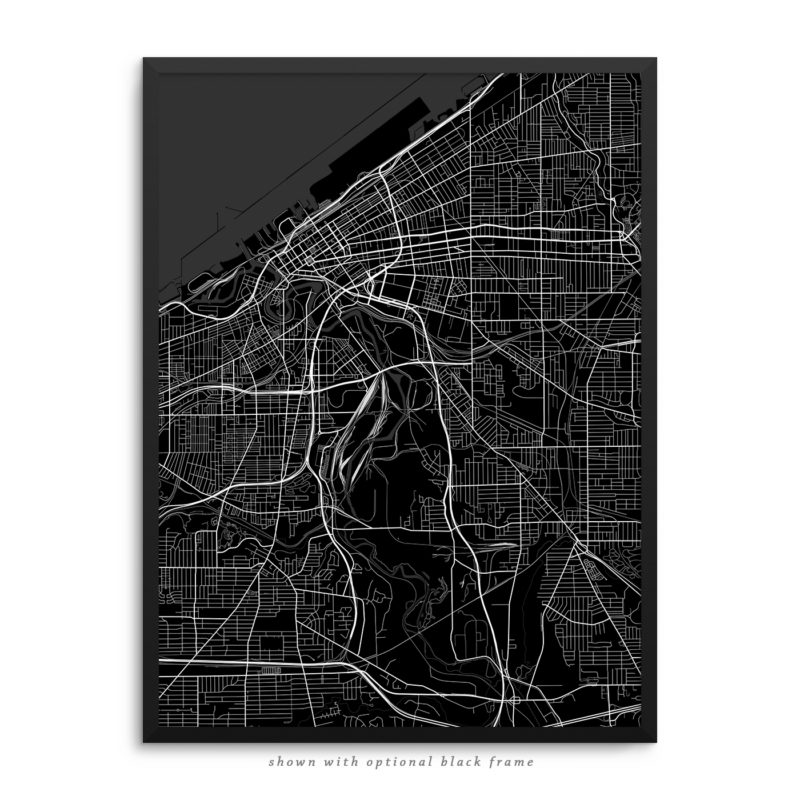 Cleveland OH City Street Map Black Poster