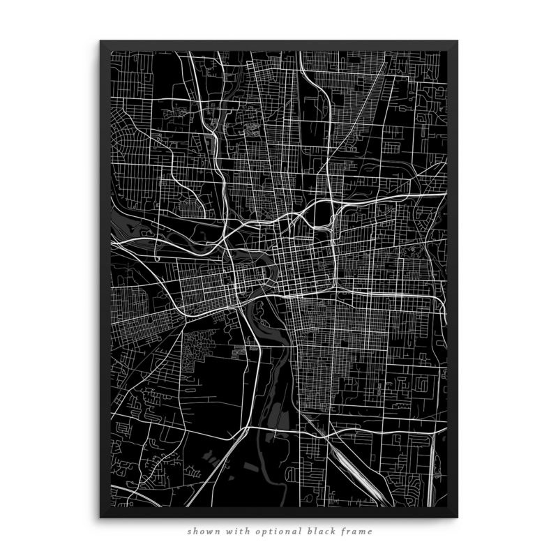 Columbus OH City Street Map Black Poster