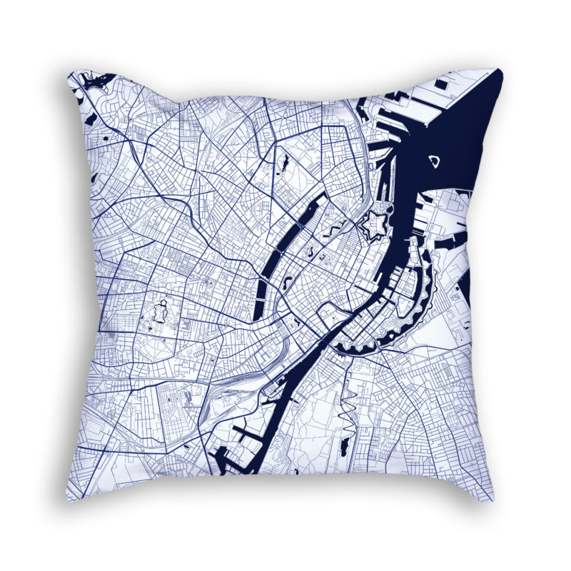 Copenhagen Denmark City Map Art Decorative Throw Pillow