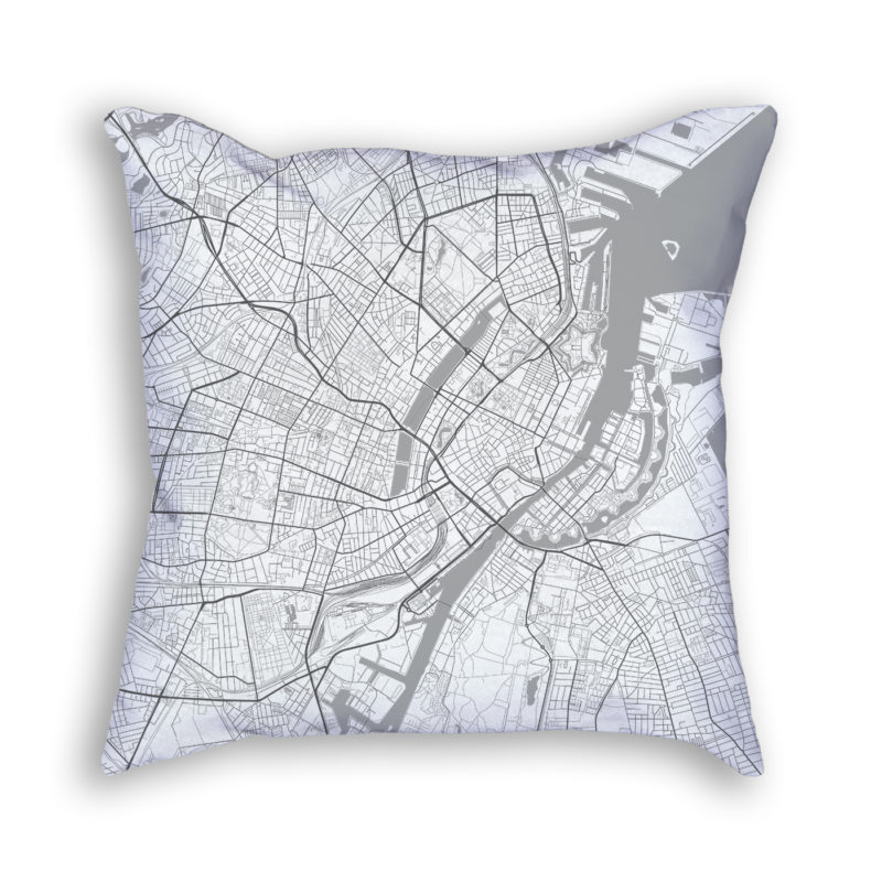 Copenhagen Denmark City Map Art Decorative Throw Pillow