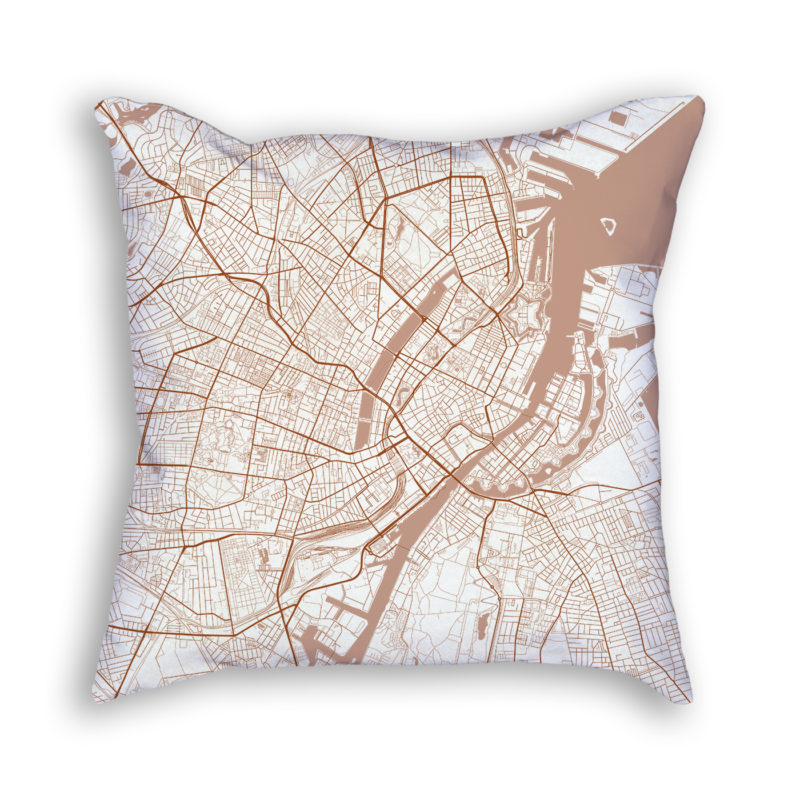 Copenhagen Denmark City Map Art Decorative Throw Pillow