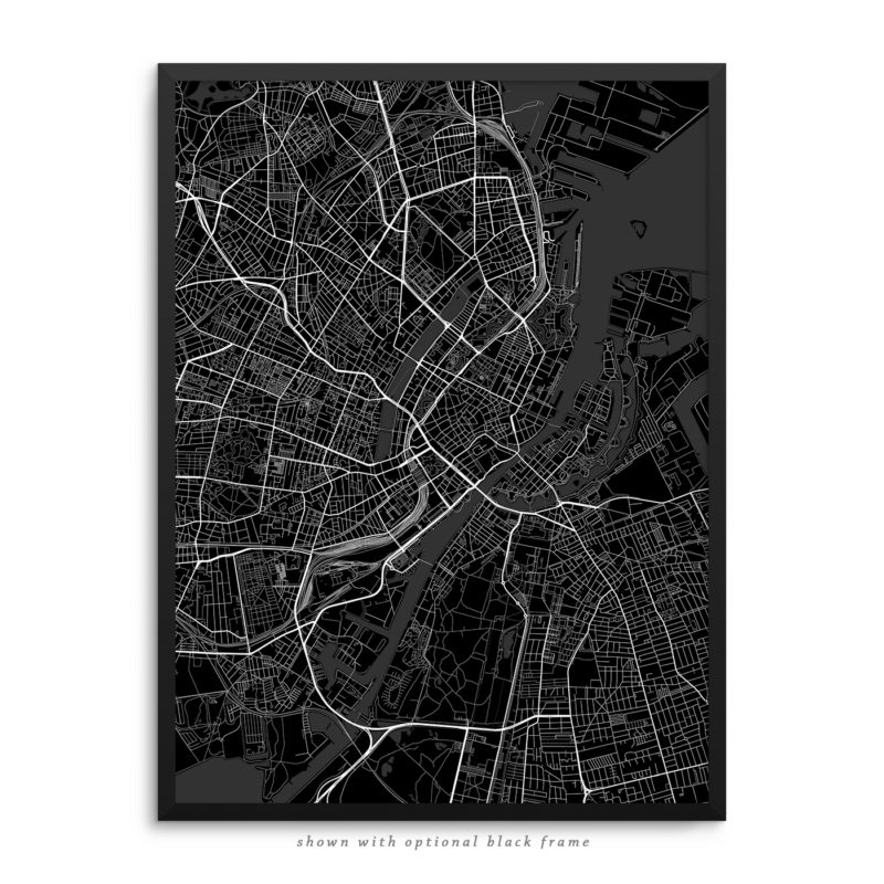 Copenhagen Denmark City Street Map Black Poster