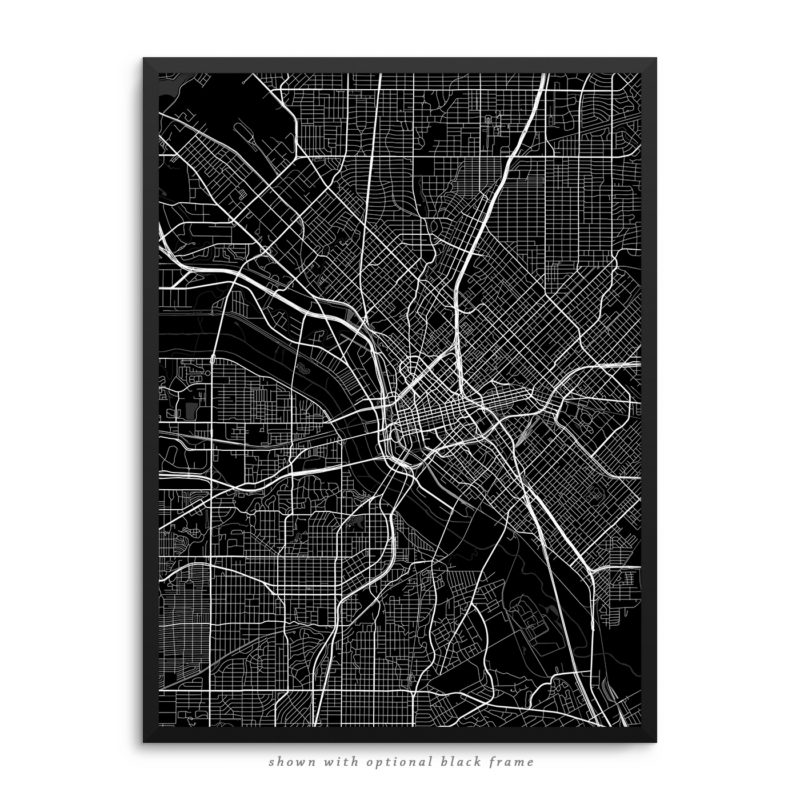 Dallas TX City Street Map Black Poster