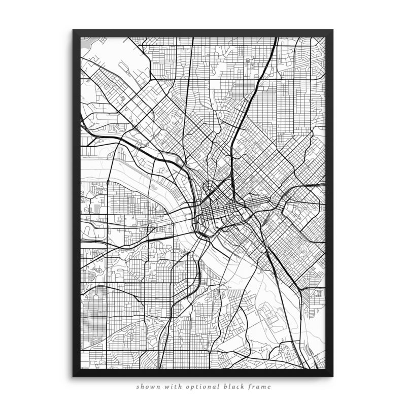 Dallas TX City Street Map White Poster