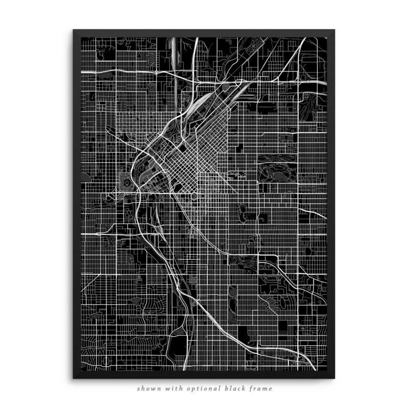 Denver CO City Street Map Black Poster