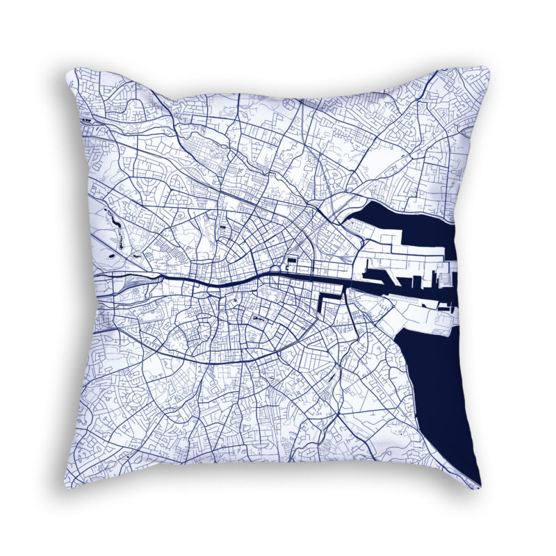 Dublin Ireland City Map Art Decorative Throw Pillow