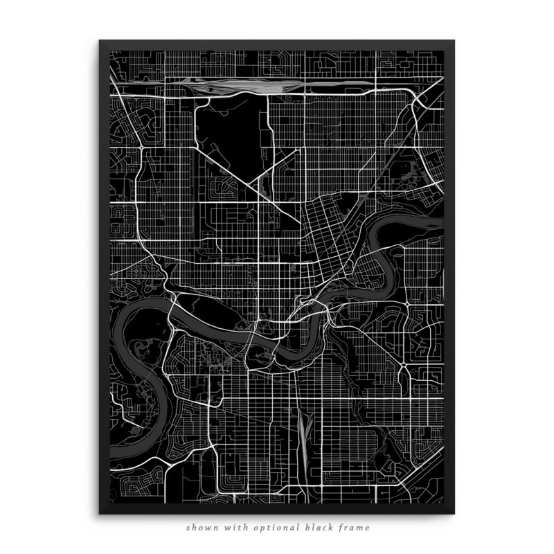 Edmonton Canada City Street Map Black Poster