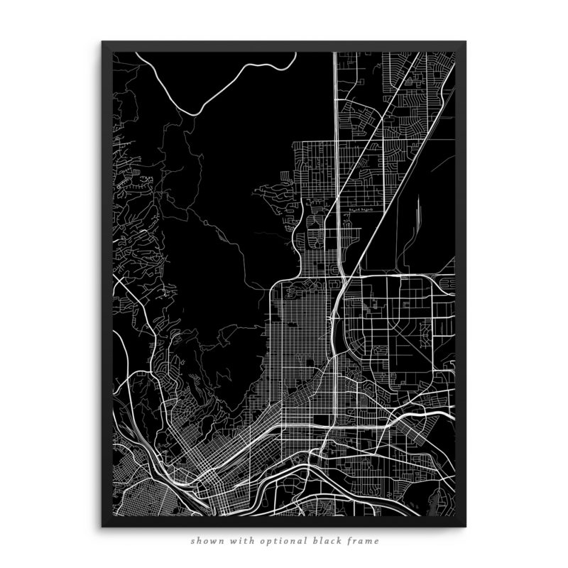 El Paso TX City Street Map Black Poster