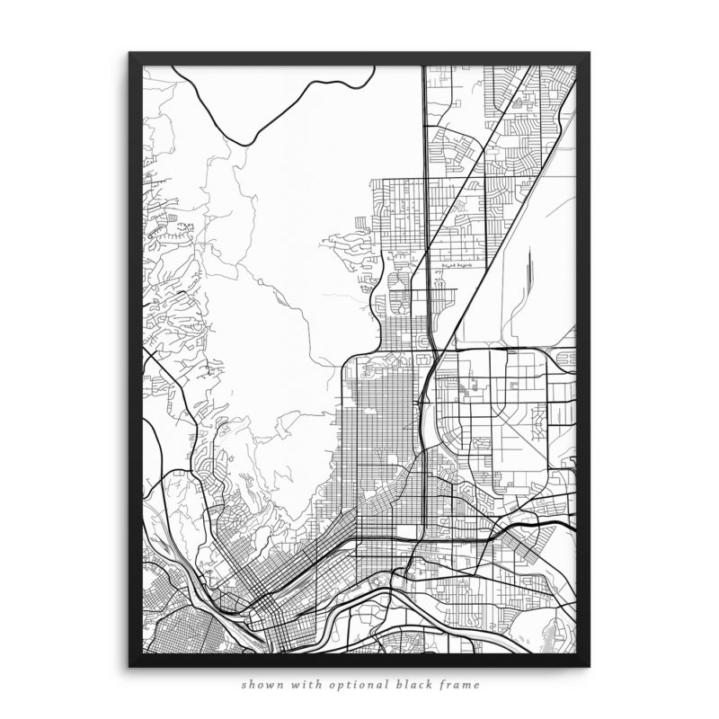 El Paso TX City Street Map White Poster