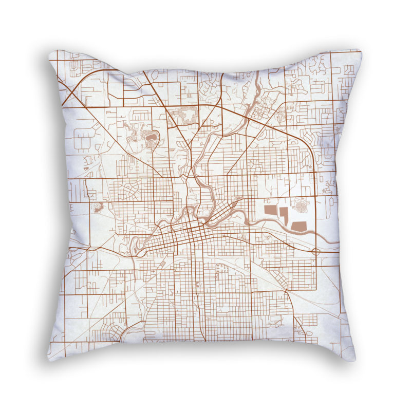 Fort Wayne Indiana City Map Art Decorative Throw Pillow