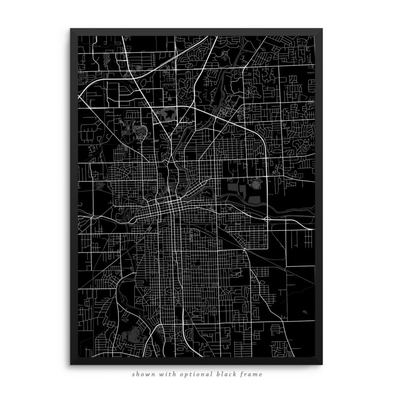 Fort Wayne IN City Street Map Black Poster