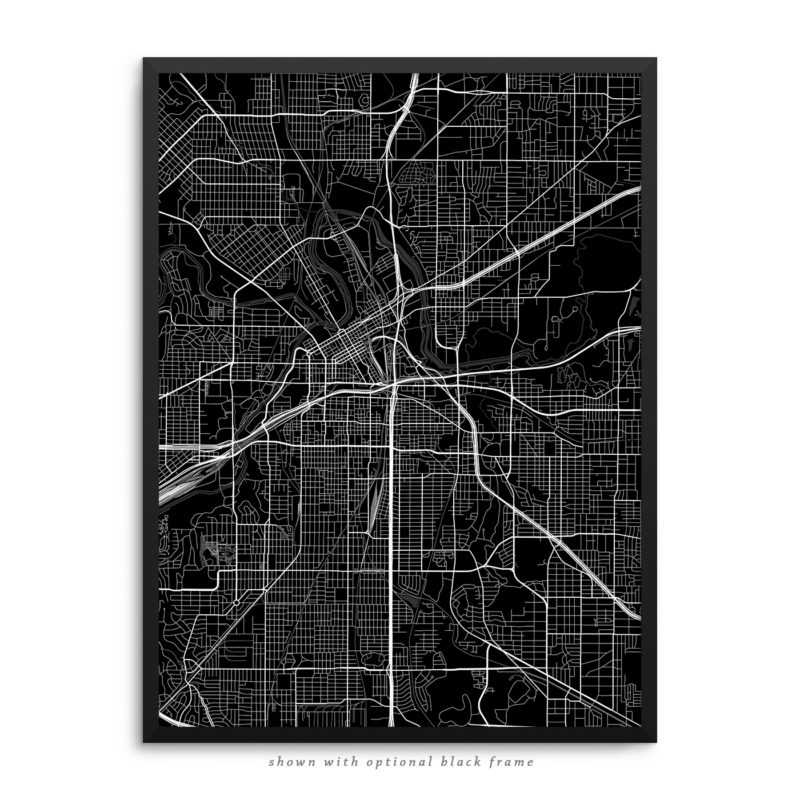 Fort Worth TX City Street Map Black Poster