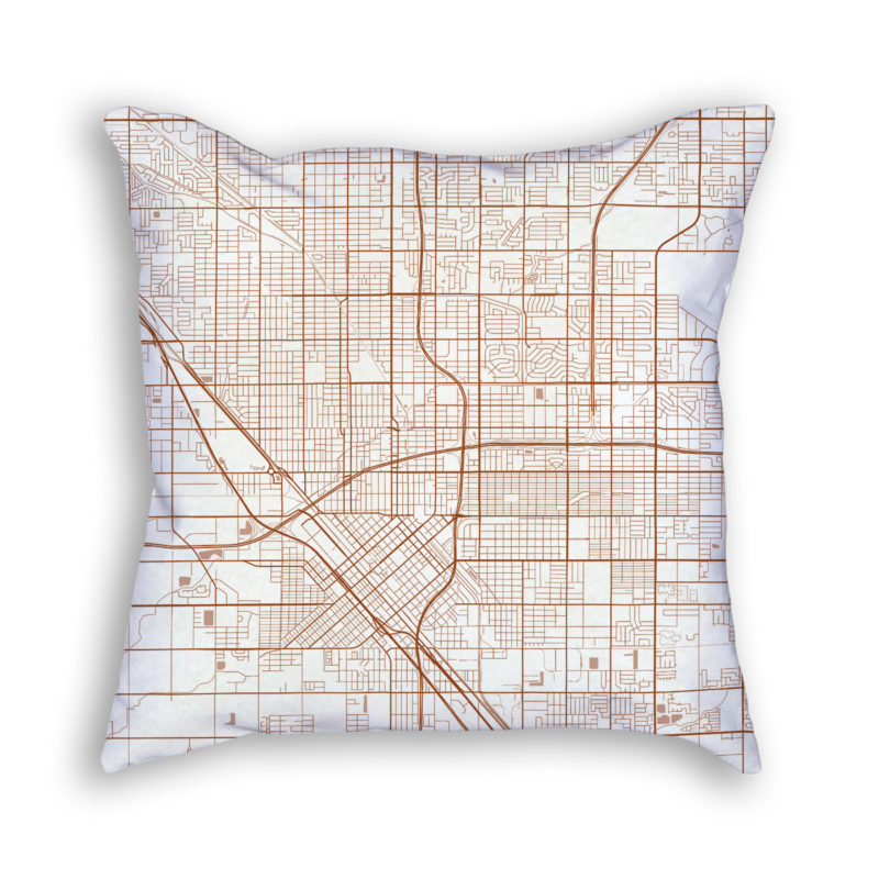 Fresno CA City Map Art Decorative Throw Pillow