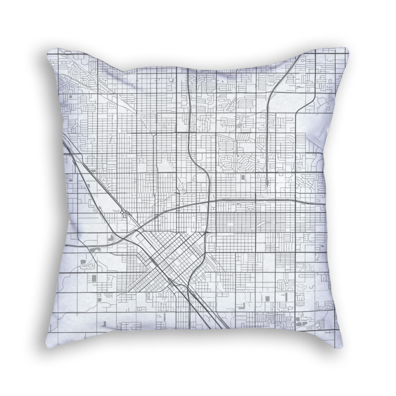 Fresno California City Map Art Decorative Throw Pillow