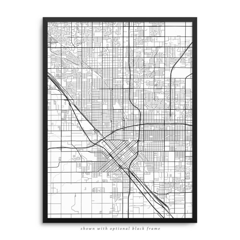 Fresno CA City Street Map White Poster