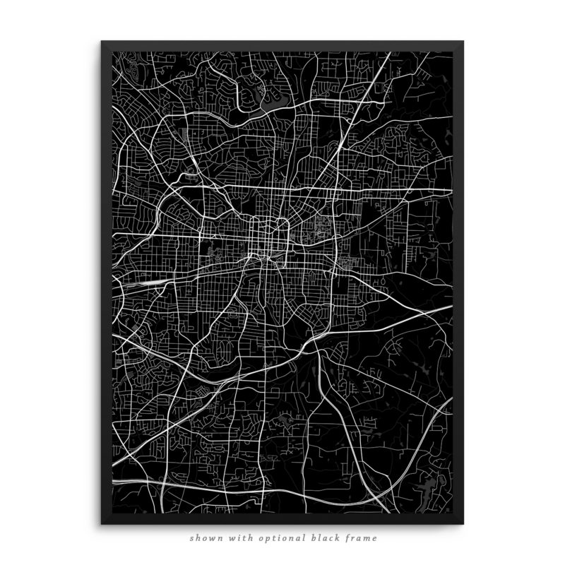 Greensboro NC City Street Map Black Poster