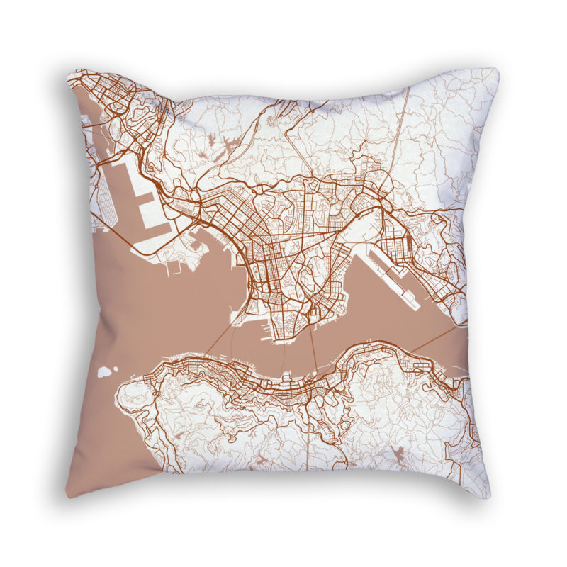 Hong Kong China City Map Art Decorative Throw Pillow