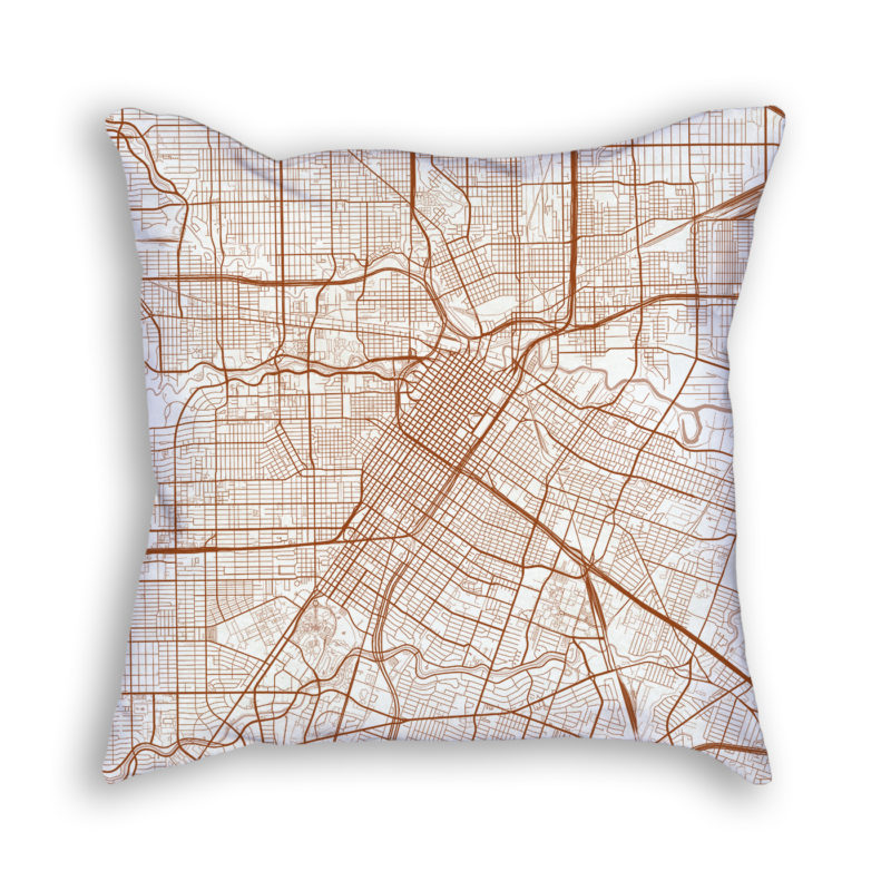 Houston TX City Map Art Decorative Throw Pillow