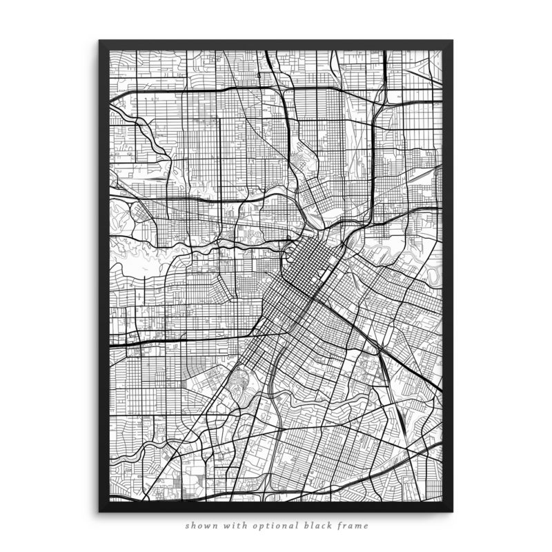 Houston TX City Street Map White Poster