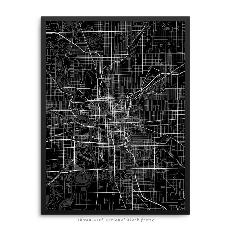 Indianapolis IN City Street Map Black Poster