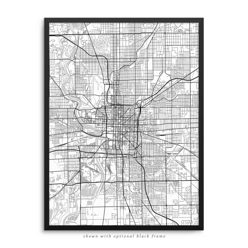 Indianapolis IN City Street Map White Poster