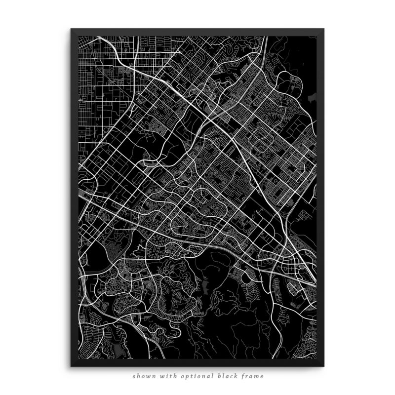 Irvine CA City Street Map Black Poster