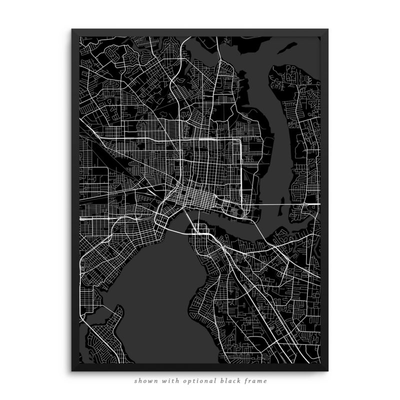 Jacksonville FL City Street Map Black Poster