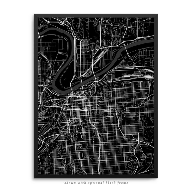 Kansas City MO City Street Map Black Poster