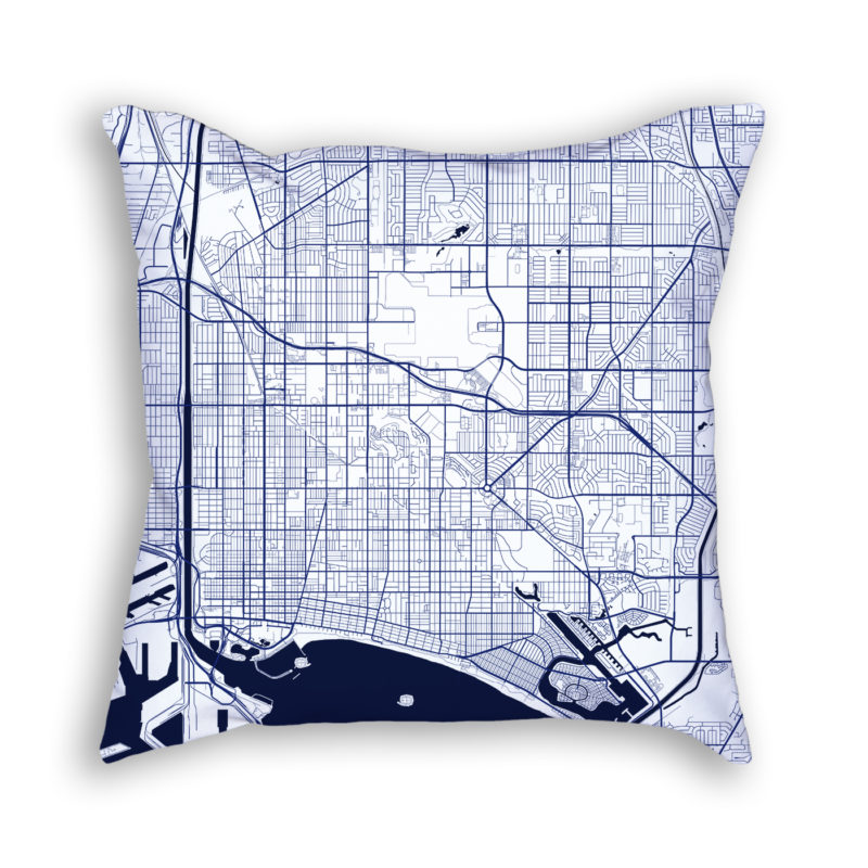 Long Beach California City Map Art Decorative Throw Pillow