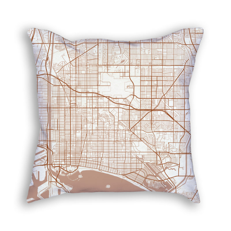 Long Beach CA City Map Art Decorative Throw Pillow
