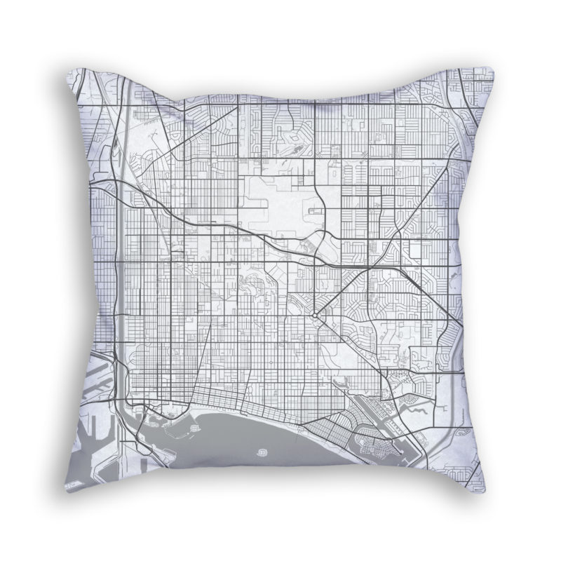 Long Beach California City Map Art Decorative Throw Pillow