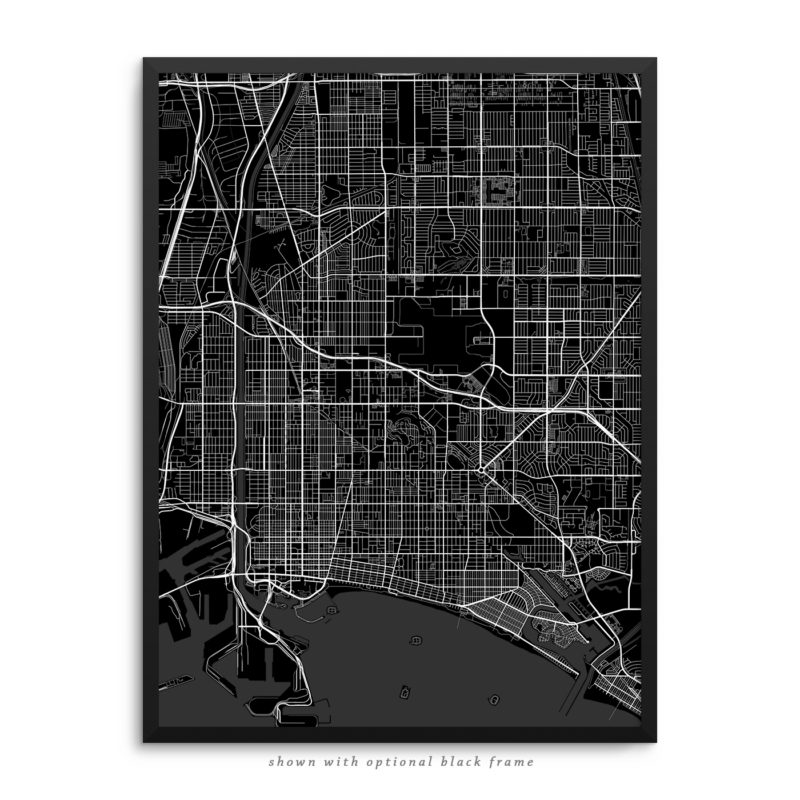 Long Beach CA City Street Map Black Poster