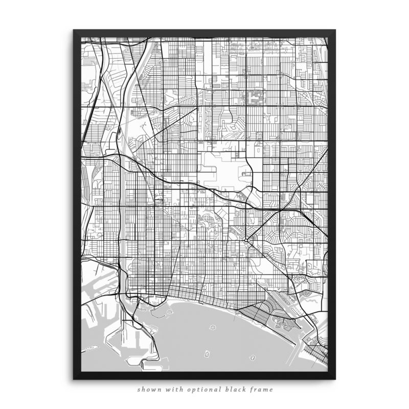 Long Beach CA City Street Map White Poster