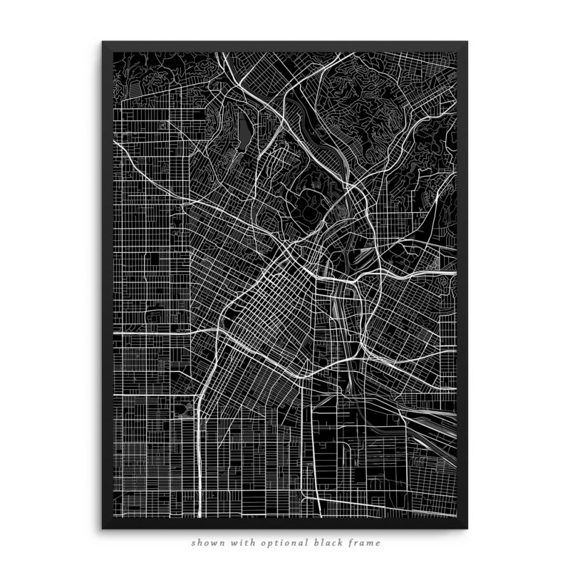 Los Angeles CA City Street Map Black Poster