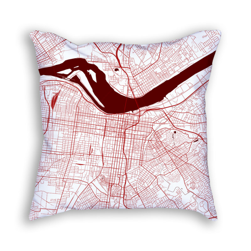 Louisville Kentucky City Map Art Decorative Throw Pillow