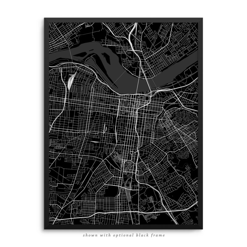 Louisville KY City Street Map Black Poster