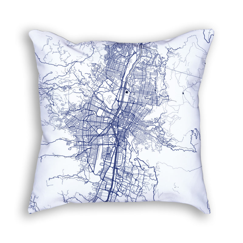 Medellin Colombia City Map Art Decorative Throw Pillow