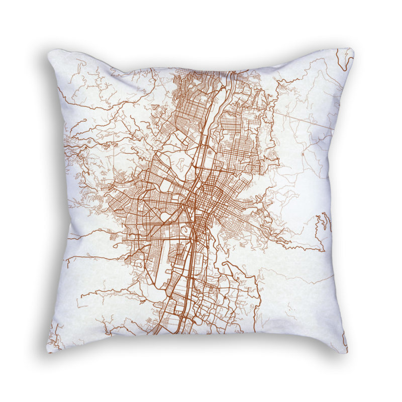 Medellin Colombia City Map Art Decorative Throw Pillow