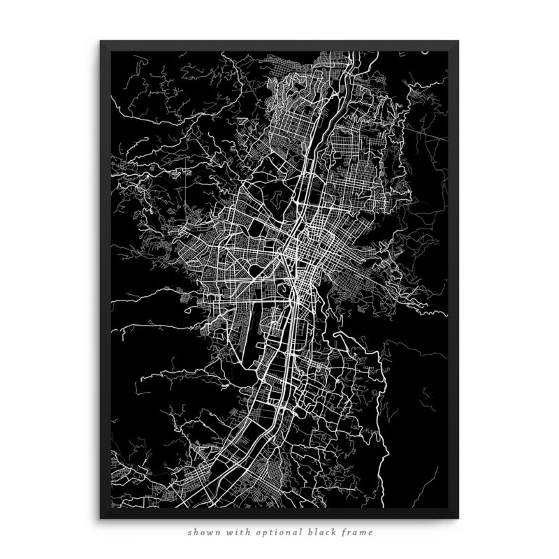 Medellin Colombia City Street Map Black Poster