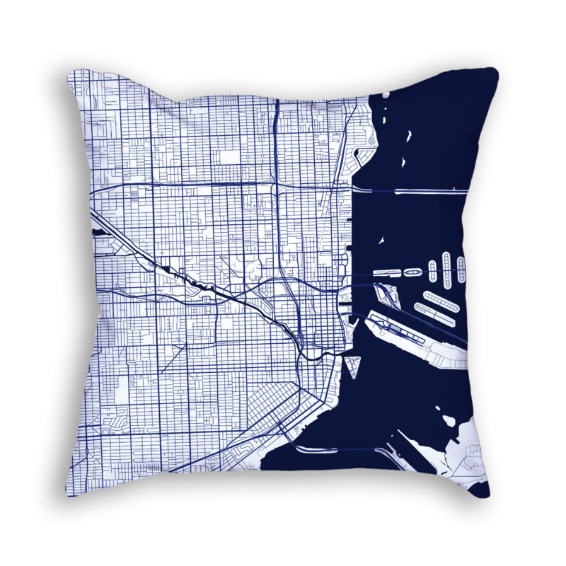 Miami Florida City Map Art Decorative Throw Pillow