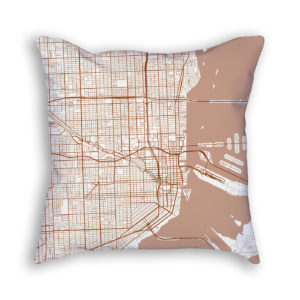 Miami Florida City Map Art Decorative Throw Pillow