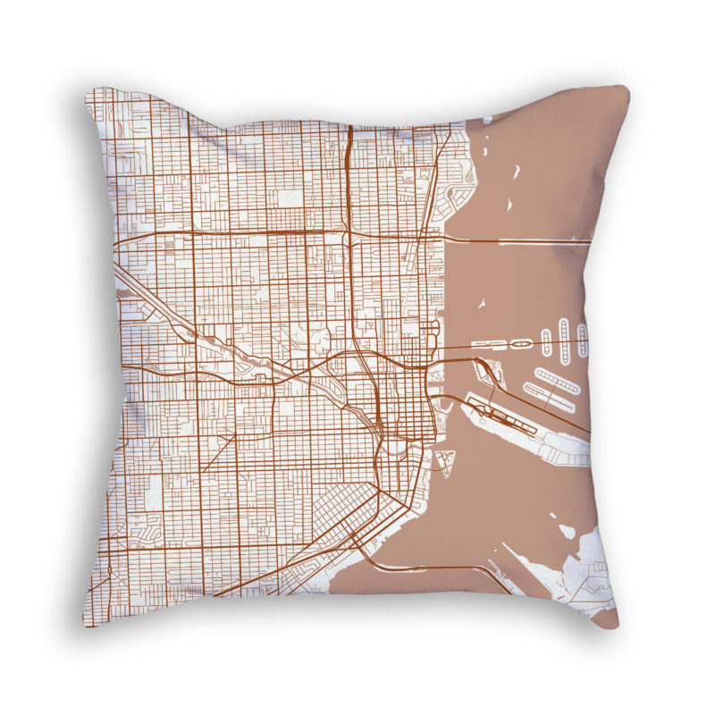 Miami Florida City Map Art Decorative Throw Pillow