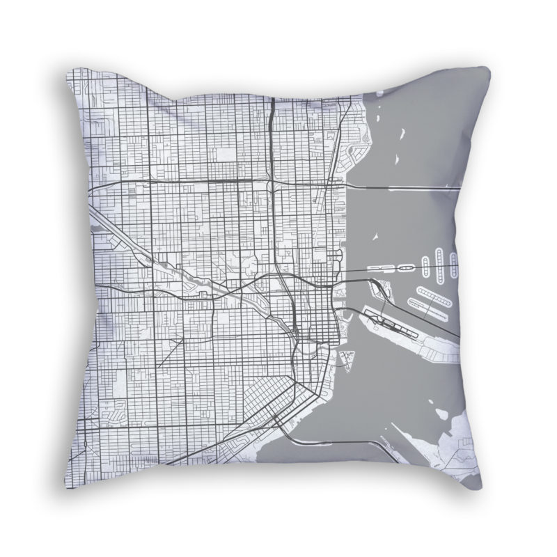 Miami Florida City Map Art Decorative Throw Pillow